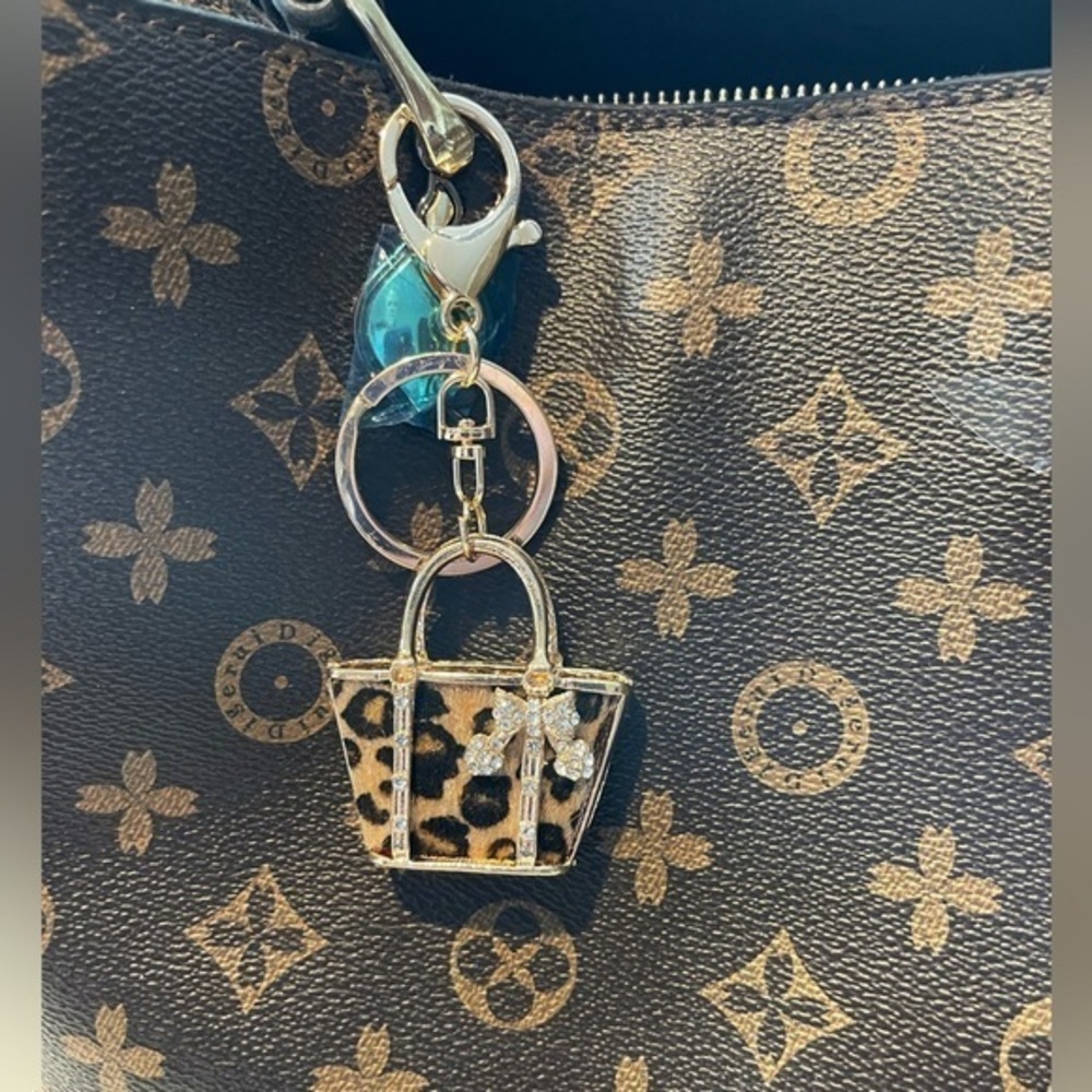 Luxury designer handbag charm - mini leopard  print style luxury bag charm